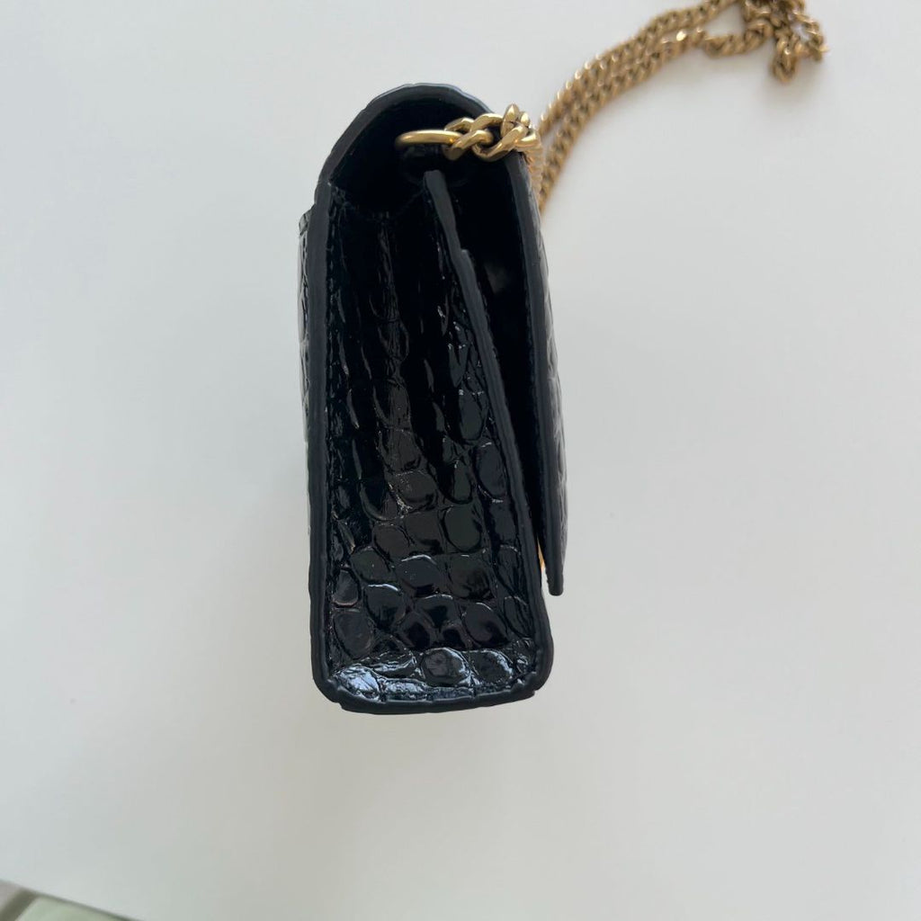 Balenciaga croc embossed hourglass XS top handle bag