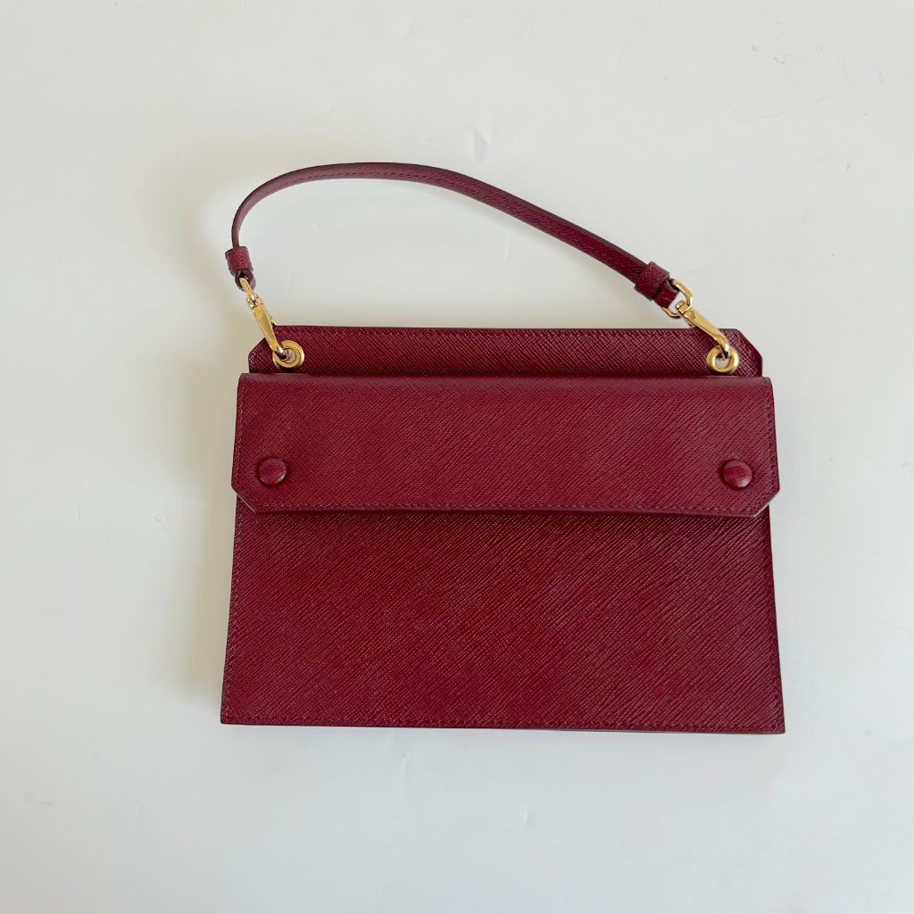 Prada Burgundy Saffiano Leather Mini Clutch Bag