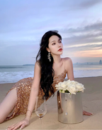 Sexy gold sequined suspender dress with slit hip-hugging holiday beach dress dress R1490