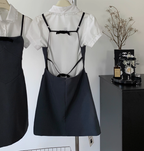 Suspender Dress College Style Shirt Bow Lace Stitching Suit Skirt R2079