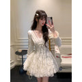 Sweet and elegant lace waist-cinching dress for girls, princess-style puffy short skirt G002