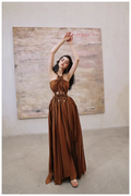 Sexy Halter Caramel Backless Satin Long party Dress Evening Gown