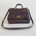 Dolce & Gabbana Burgundy Lizard Embossed Leather Medium Miss Sicily Bag