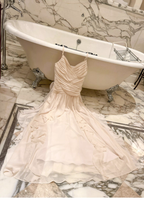 Classy White Spaghetti Straps Chiffon Ruffles Long Wedding Guest Dress Party Dress SP2011