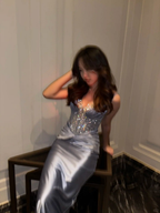 Elegant Spaghetti Straps Blue Satin Beaded Mermaid Long Evening Dress Formal Wedding Guest Dress SP1479