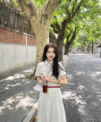 Tea break French style doll collar white dress small fresh cute long dress gentle style slim R1641