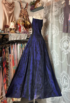 Unique Spaghetti Straps Purple Satin Print Floral Long Party Dress Birthday Dress SP1715