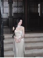 Classy Spaghetti Straps White Satin Mermaid Long Wedding Guest Dress Formal Evening Dress With Scarf SP1645