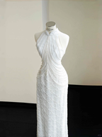 Classy White  Sequins Pearls Chain Sheath Long Prom Dress Evening Dress Y8670