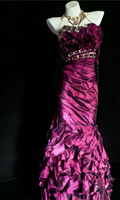 Charming Strapless Purple Satin Pleated Ruffles Mermaid Long Party Dress Evening Dress SP1638
