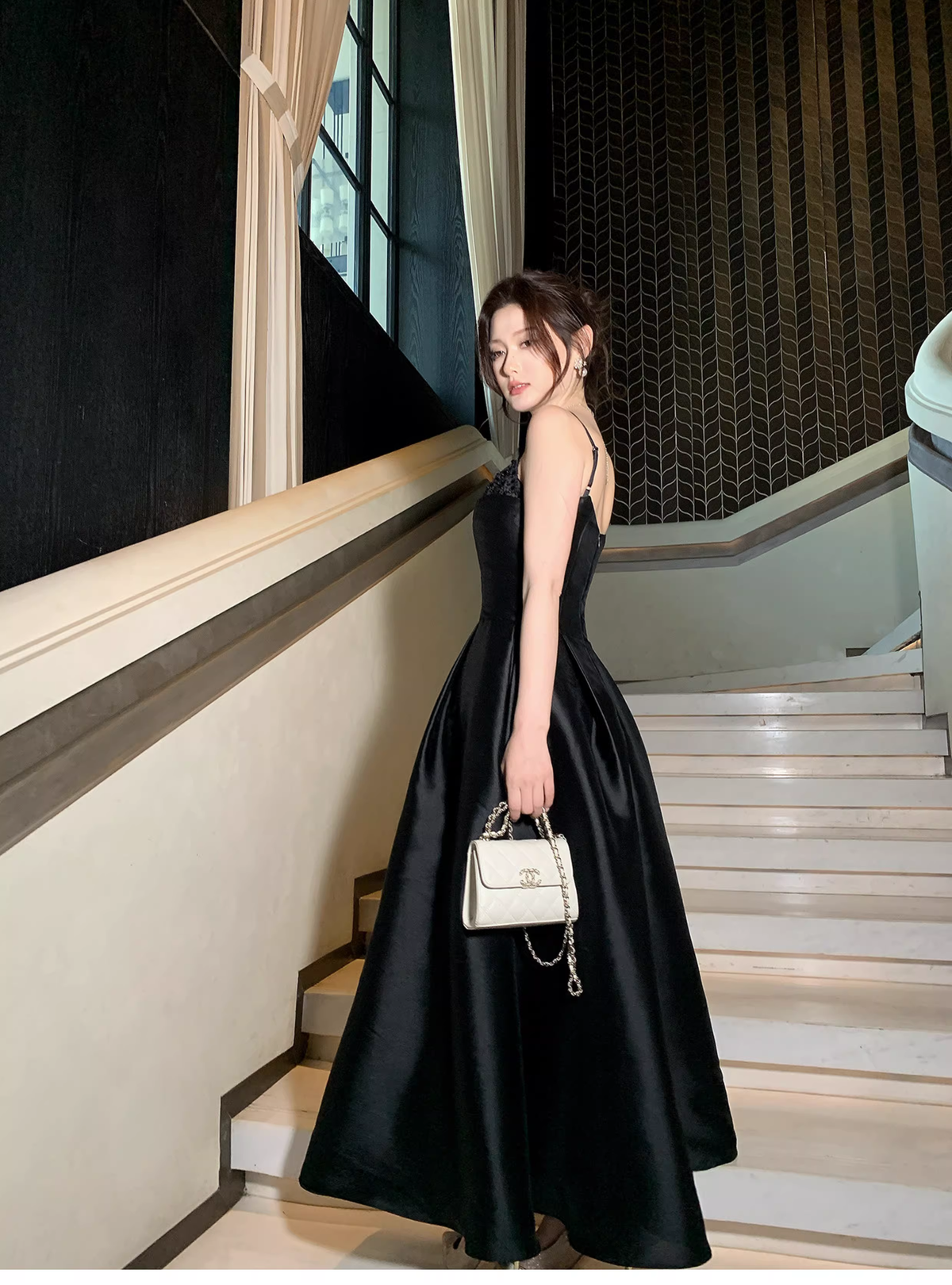 Sexy Black Spaghetti Straps Satin A Line Long Wedding Guest Dress Formal Birthday Prom Dress Party Dress SP1492