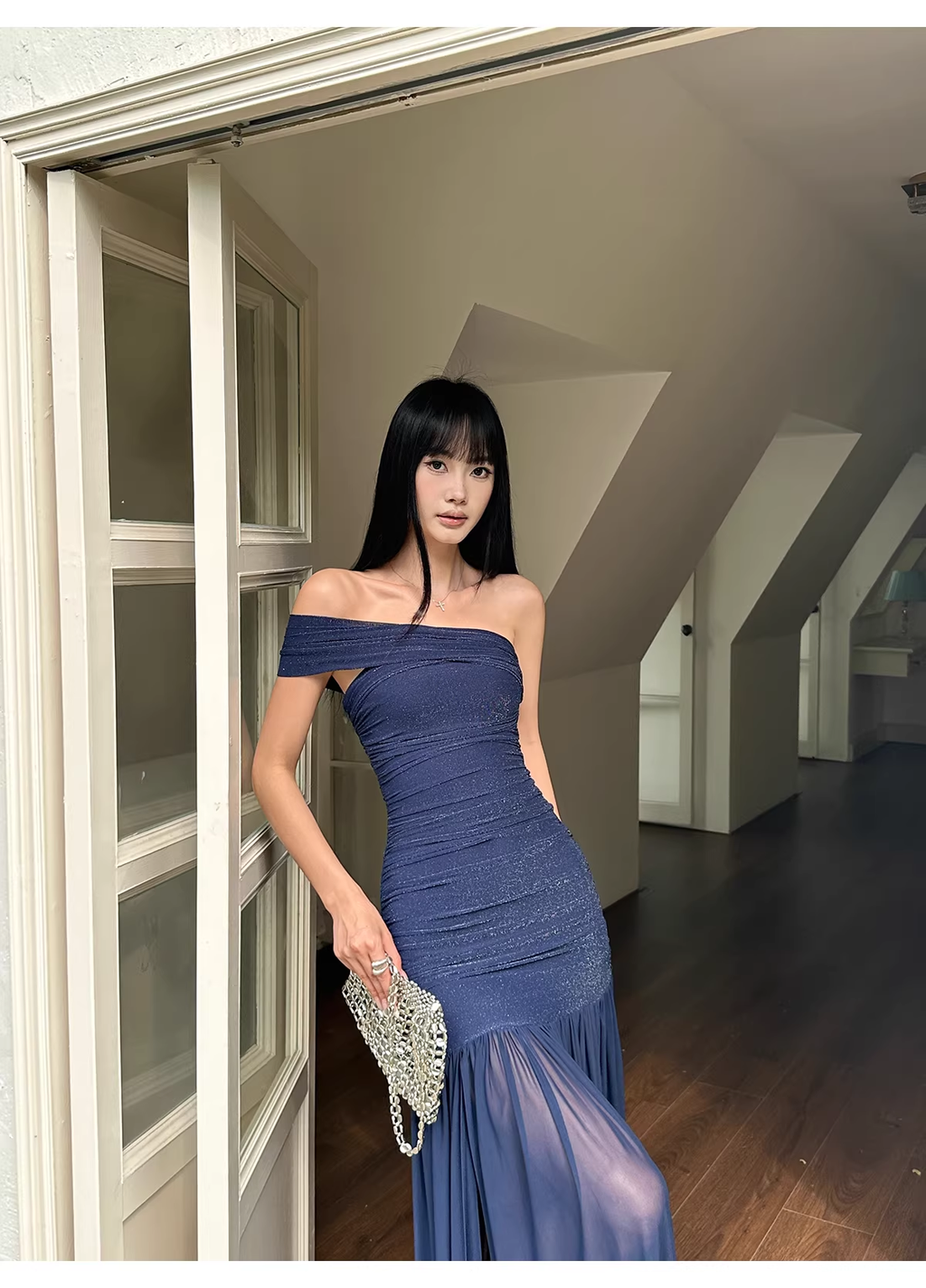 Sexy Halter V Neck White A Line Long Party Dress Formal Evening Gown