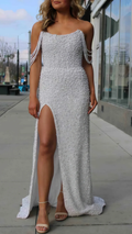 Glitter Pearl Sequins Mermaid Prom Dresses, Off The Shoulder Evening Dress With Split Y8023