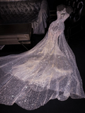 Silver sequined sleeveless fitted waist bodycon mermaid skirt long ball gown/bridal dress R8709