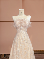 Light apricot strapless A-line long ball gown/bridal dress R8397