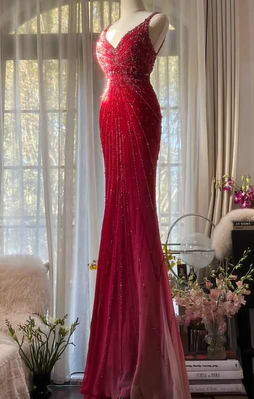 Pink halter-neck fitted slim-fit sexy rhinestone long ball gown R7727