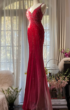 Pink halter-neck fitted slim-fit sexy rhinestone long ball gown R7727