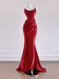 Red strapless fitted waist bodycon long ball gown/bridal dress R8282