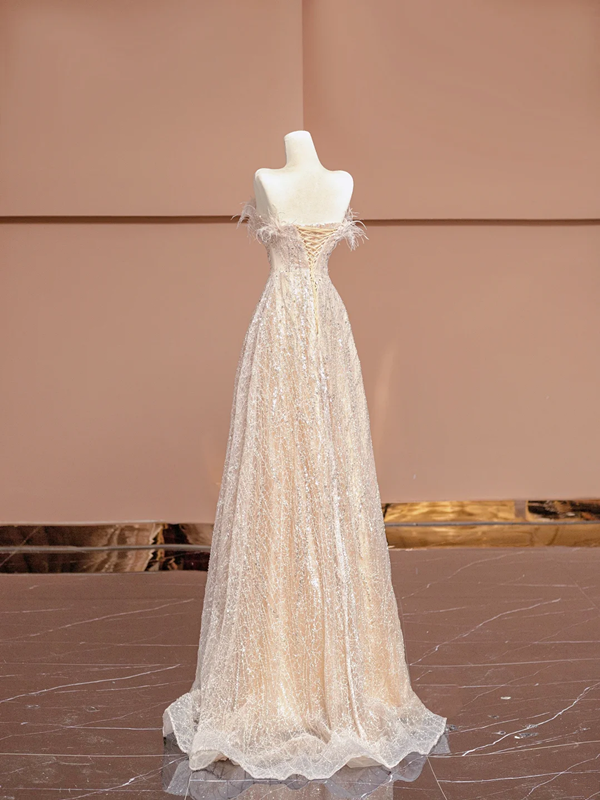 Light apricot strapless A-line long ball gown/bridal dress R8397