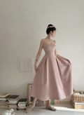 Champagne pink spaghetti strap, waist‑cinching, slim‑fit A‑line long elegant ball gown R7997