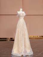 Light apricot strapless A-line long ball gown/bridal dress R8397