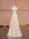 Light apricot strapless A-line long ball gown/bridal dress R8397