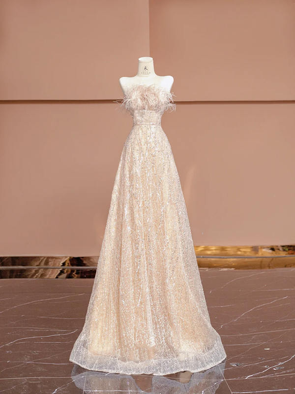 Light apricot strapless A-line long ball gown/bridal dress R8397