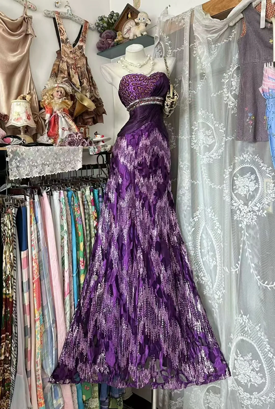 Purple strapless fitted long sexy ball gown R8645