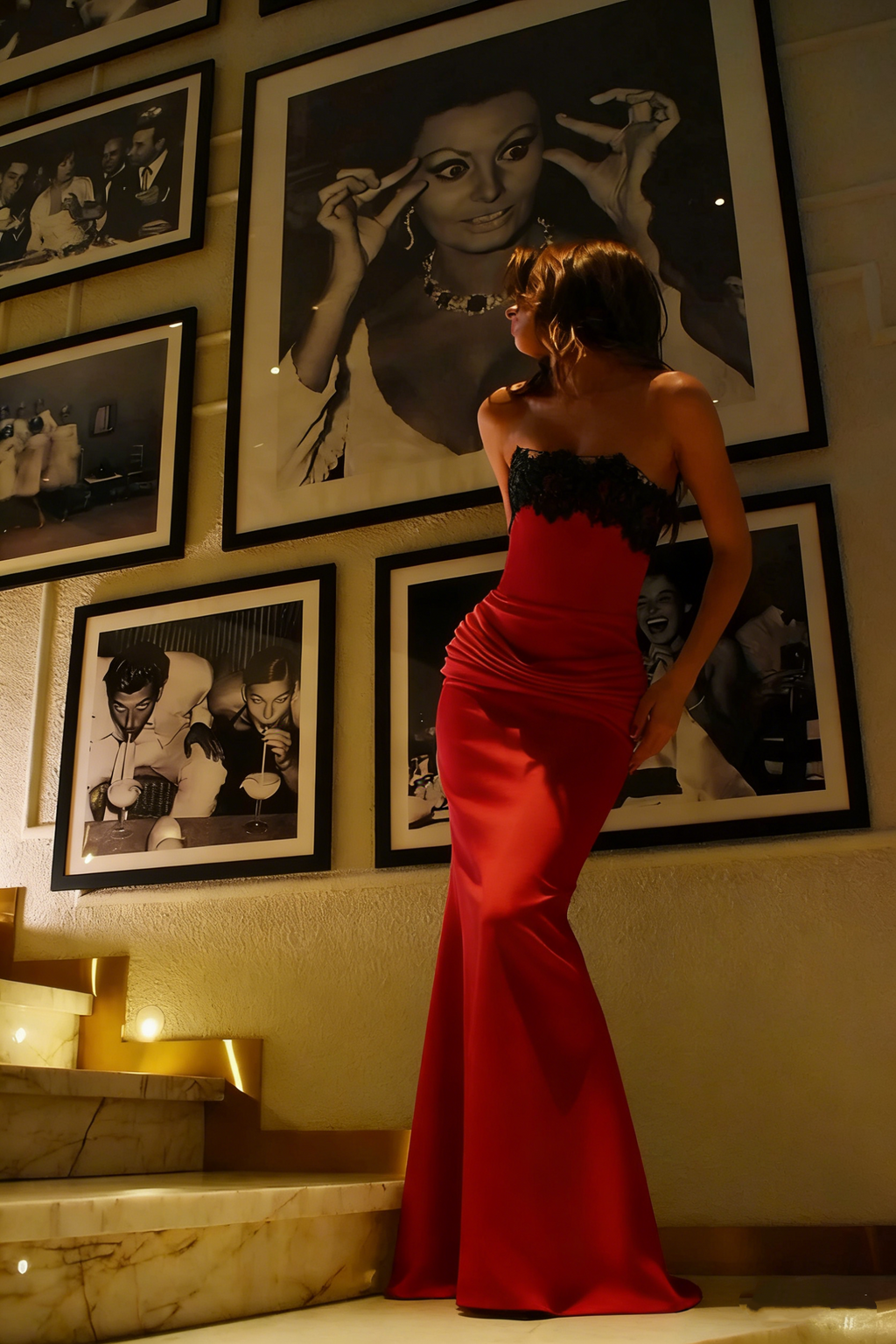Stylish Strapless White Lace Satin Pleated Mermaid Evening Dress Long Wedding Guest Dress SP923