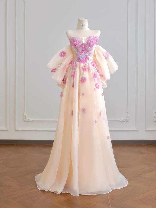 Light pink strapless fitted waist sexy long ball gown R8197