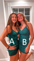 Green Spaghetti Straps Short Homecoming Dress,Green Graduation Dress For Teens Y2099
