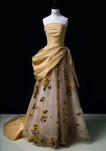 Pretty Yellow Strapless Satin Tulle Appliques Long Evening Dress Prom Dress Y9719