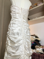 Vintage Spaghetti Strap Ivory Satin Mermaid Long Prom Dress Evening Dress Y9468