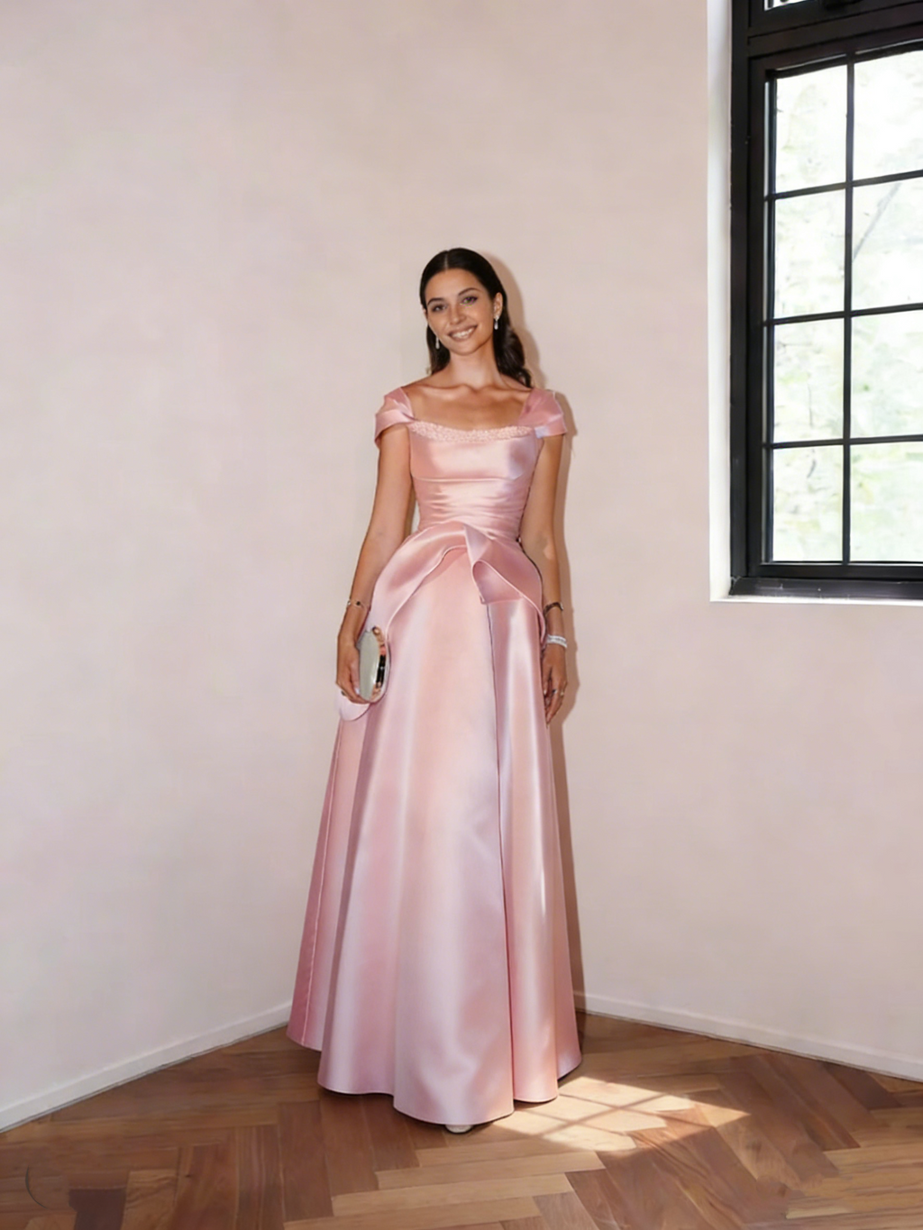 Pretty Pink Strapless Satin Pleated Ball Gown Long Birthday Party Dress Prom Gown SP1672