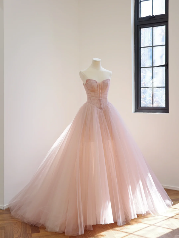 Light pink strapless fitted waist long ball gown/bridal dress R8523