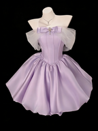 Classy Off The Shoulder Blue Satin A Line Short 7th Grade Homecoming Dress Birthday Dress SP1934
