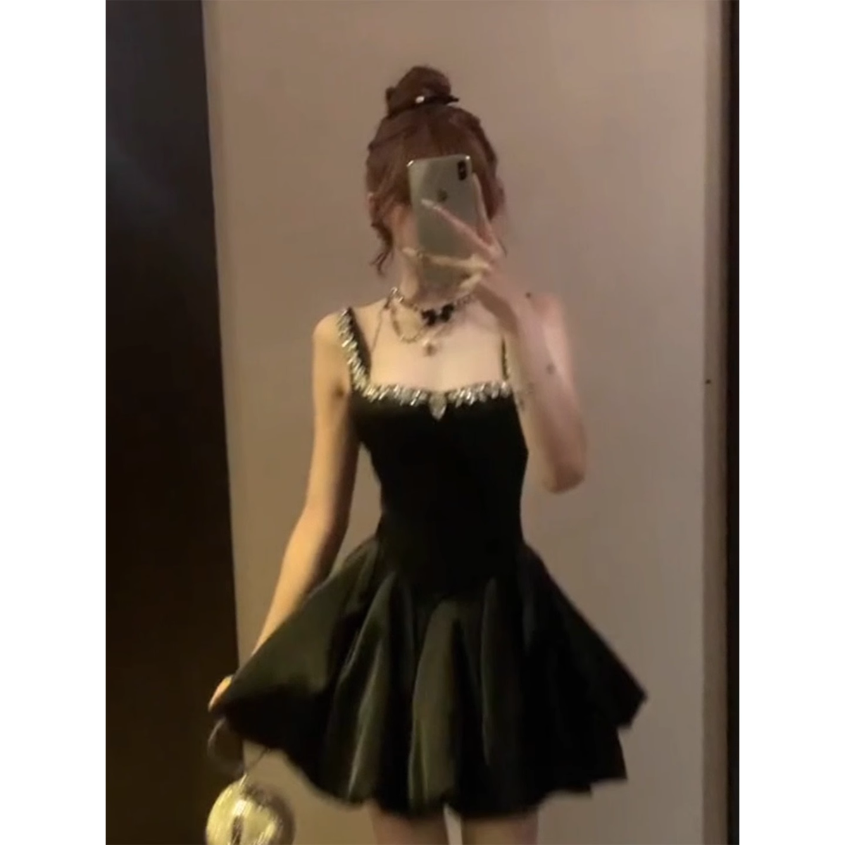 Square neck slip dress for women's day parties, little black dress  G052