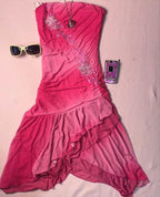 Pink gradient tube top slim fit irregular skirt dress homecoming dress R2663