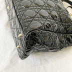 Dior Black Cannage Soft Patent Leather Lady Dior Shopper Tote