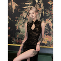 Lace cheongsam dress, elegant slit bodycon long skirt for women  G087