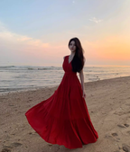 Backless V-neck swing dress new style slim seaside holiday beach dress atmosphere R1608