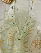 Gorgeous Halter V Neck Green Satin Beaded Chiffon Layered Mermaid Long Evening Dress Prom Gown