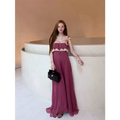 Lace-trimmed slip dress for women, long skirt  G127