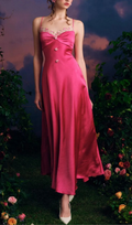 Modern Spaghetti Straps Satin Lace A Line Party Gown Hot Pink Long prom Dress