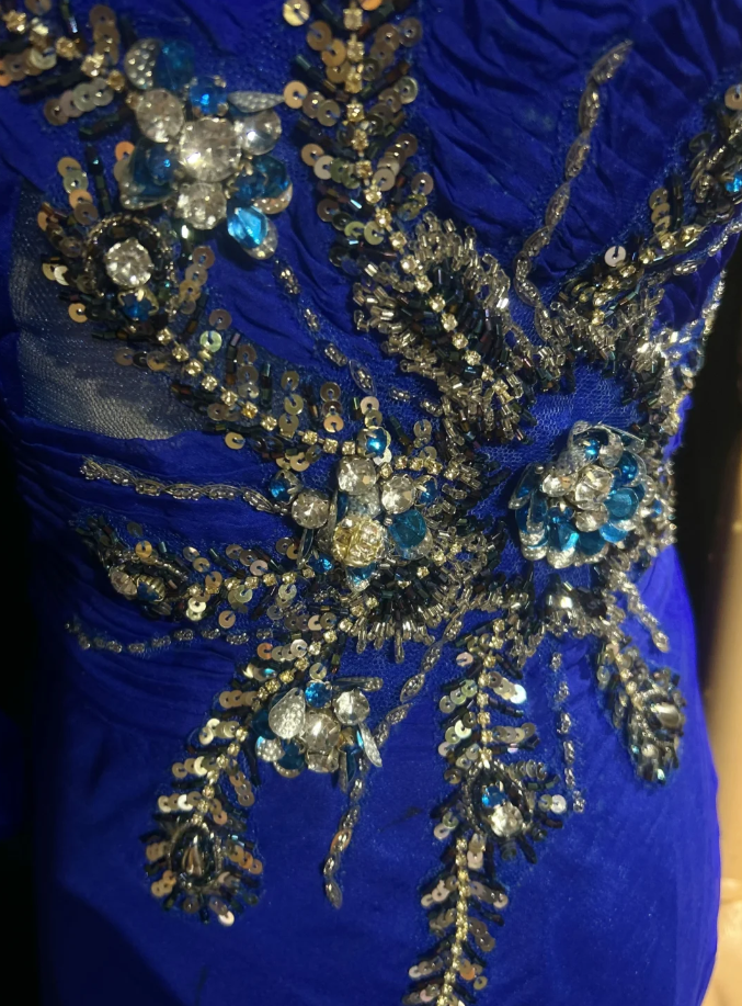 Pretty Royal Blue Chiffon Beaded Mermaid Long Evening Dress Birthday Prom Gown SP1439