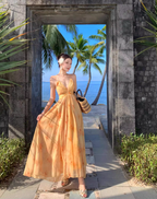 Vacation wear backless long dress beach dress island style suspender dress beach dress R1604