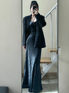 Large size French royal sister retro black suit jacket light luxury evening dress suspender skirt R1884