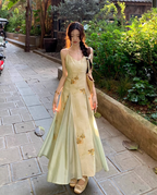 Printed suspender dress Chinese style women's clothing small size big swing v-neck long dress R1708