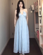 French forest style exquisite halter neck dress holiday style backless sling big swing skirt R1829
