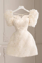 White puff sleeves slim fit gentle princess skirt homecoming dress R2557